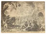 David Vinckboons, Nach - Mensch und Tier im Kampf mit Chronos und dem Tod, 1610, Engraving