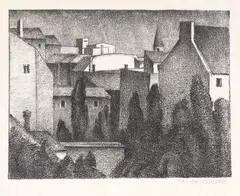 Alexander Kanoldt, Nikolaiplatz Schwabing, 1927, Lithograph