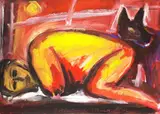 Helmut Middendorf, Schlafender + Hund, 1983, Gouache