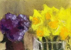 Osterglocken und Stiefmütterchen by Klaus Fußmann, 1989, Tempera, sold Oct 2009