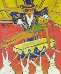 Premiere of the Girl in abeyance by Felix Samuel Pfefferkorn, 1970, Acrylic on fibreboard, sold Oct 2009