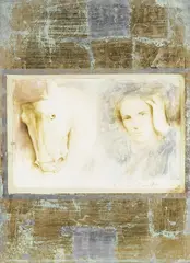 Mersad Berber, Frauen- und Pferdekopf, 1981, Collage