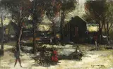 Guy Cambier, Landschaft mit vier Personen, 1950, Oil on canvas