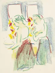 Ernst Ludwig Kirchner, Zwei Mädchen bei der Toilette, 1909, Chalks
