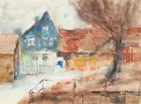 Blauer Hausgiebel und Baum by Emil Nolde, 1908, Watercolor, sold Oct 2009