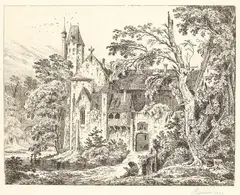 Carl Blechen, Kloster im Walde, 1823, Etching