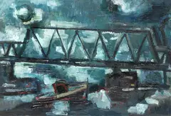 Eisenbahnbrücke by Werner Scholz, 1955, Oil on panel, sold Oct 2009