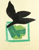 Georges Braque, Oiseau noir sur fond vert, 1962, Woodcut in colors