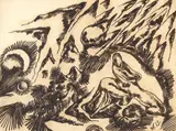Wilhelm Morgner, Mann in Landschaft, 1913, Charcoal drawing
