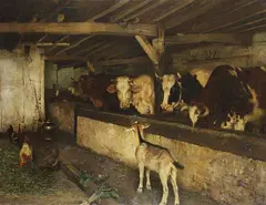 Im Kuhstall by Adolf Lins, Oil on canvas, sold Oct 2009