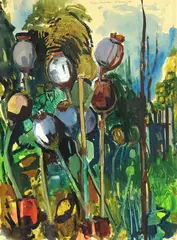 Bruno Müller-Linow, Mohn, 1950, Gouache