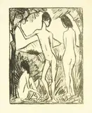 Otto Mueller, Stehender Knabe und Mädchen 2 (Drei Akte), 1917, Chalk lithograph