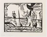 Lyonel Feininger, Auf der Quaimauer, 1921, Woodcut