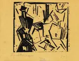 Lyonel Feininger, Dorf (mit Skiläufer), 1918, Woodcut