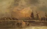 Adolf Stademann, Winterlandschaft mit gefrorenem See, Oil on canvas