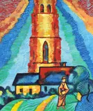 Heinrich Schlief, Mönch vor einer Kirche, 1950, Oil