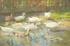 Franz Gräßel, Enten am Weiher, 1900, Oil on canvas