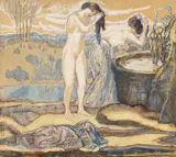 Zwei Frauen an einem Brunnen by Ludwig von Hofmann, 1905, Watercolor, sold Oct 2009