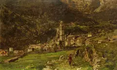 Eugenio Gignous, Italienisches Bergdorf, Oil on panel