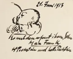 2 Blätter: Geburtsanzeigen by Max Pechstein, 1913, Pen and India ink drawing, sold Oct 2009