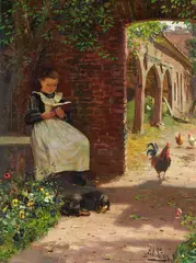 Adolf Lins, Lesendes Mädchen, 1900, Oil