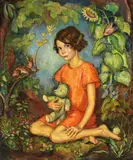Karlheinz Glaab, Angela mit Teddybär, 1929, Oil on canvas