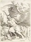 Jusepe de Ribera gen. Lo Spagnoletto, Der Heilige Hieronymus vernimmt die Klänge des Jüngsten Gerichts, 1620, Etching