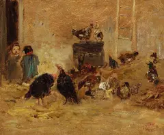 Hühnerhof by Constant Troyon, Oil, sold Oct 2009