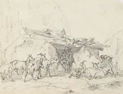 Friedrich Voltz, 2 Blätter: Hirte mit seinen Ziegen, Hirtin mit Schafen und einer Kuh, Pencil drawing