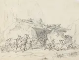 Friedrich Voltz, 2 Blätter: Hirte mit seinen Ziegen, Hirtin mit Schafen und einer Kuh, Pencil drawing