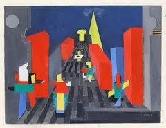 Kurt Schmidt, Bühnenbildentwurf für das mechanische Ballett, 1923, Tempera