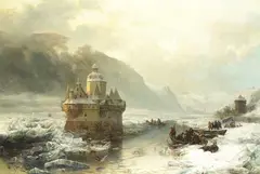 Carl Hilgers, Die Pfalz bei Kaub im Winter, 1875, Oil on canvas