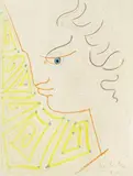 Jean Cocteau, Profil rouge aux arabesques, 1957, Coloured chalk drawing