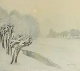 Max Clarenbach, Wintersonne und Raureif - Winterlandschaft bei Wittlaer