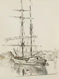 Paul Signac, St. Tropez. Bateau au Port, 1920, Coloured pencil drawing