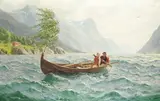 Hans Dahl, Bewegte Fjordüberfahrt, 1900, Oil on canvas