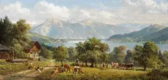 Hubert Kaplan, Apfelernte am Tegernsee, Oil on canvas