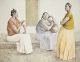 Juchitecas platicando by Francisco Zúñiga, 1985, Lithograph in colours, sold Apr 2009
