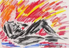 Salomé, Krimhildes Trauer, 1984, Coloured chalk drawing