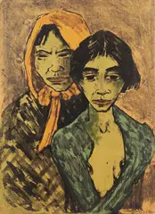 Otto Mueller, Zwei Zigeunerinnen (Zigeunermutter mit Tochter), 1926, Lithograph in colours