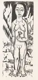 Akt mit Blume by Ernst Ludwig Kirchner, 1924, Woodcut, sold Apr 2009