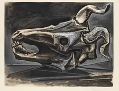 Le Crâne de Chèvre by Pablo Picasso, 1952, Etching in colours, sold Apr 2009