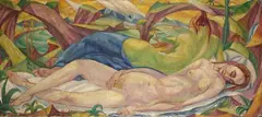 Hermann Mühlen, Zwei liegende Akte in einer Landschaft, 1921, Oil on canvas