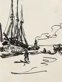Im Hafen by Ernst Ludwig Kirchner, 1908, India ink drawing, sold Apr 2009