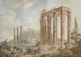 Juan Pérez Villaamil, Athen, Blick auf die Akropolis und das Olympieion, 1845, Watercolour