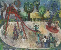 Karoline Wittmann, Spielplatz, 1954, Oil on canvas