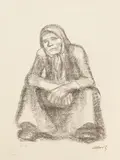 Hockende Frau von vorne mit übereinander gelegten Händen by Käthe Kollwitz, 1921, Lithograph, sold Apr 2009