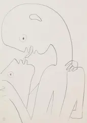 Le Baiser by Jean Cocteau, 1960, Pencil drawing, sold Apr 2009