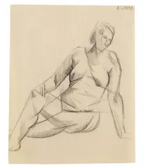 André Lhote, Sitzender weiblicher Akt mit aufgestütztem Arm, 1920, Chalk drawing