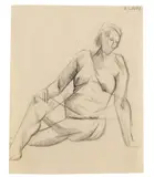 André Lhote, Sitzender weiblicher Akt mit aufgestütztem Arm, 1920, Chalk drawing